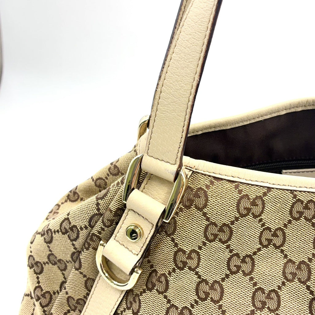 Pre-Owned Abby tote bag Shoulder bag beige Leather Canvas Silver 130736 GUCCI
