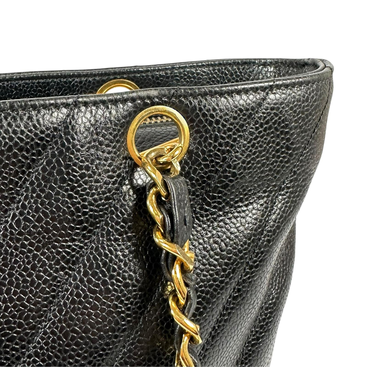 Pre-Owned V-stitch chain Shoulder bag black Grained Calfskin Gold CHANEL