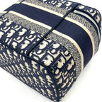 Pre-Owned DiorTravel Vanity Handbag off white Navy Cotton Silver Christian Dior