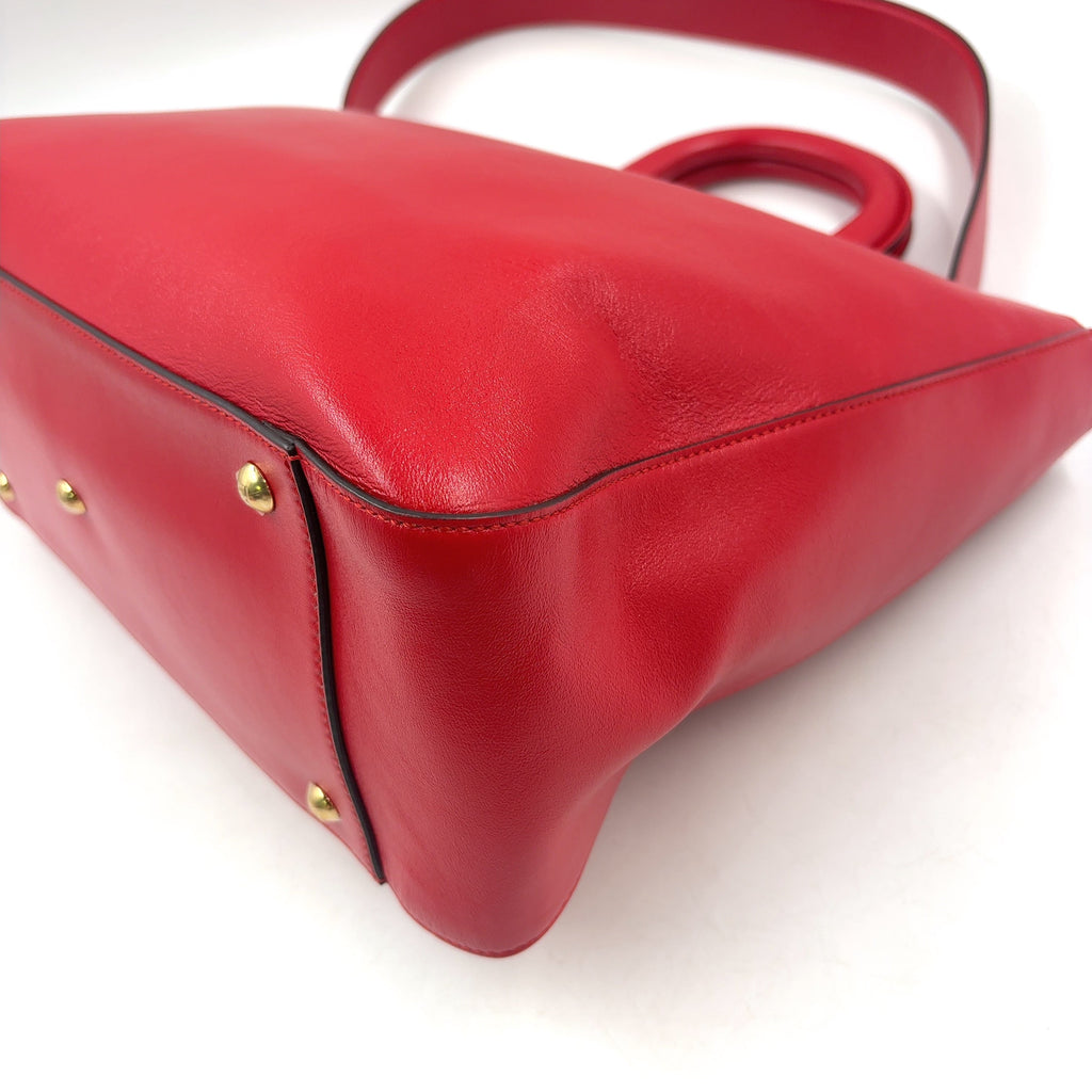 Pre-Owned FF Tote Shoulder bag Handbag Red Leather Gold FENDI