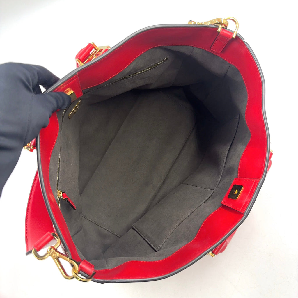 Pre-Owned FF Tote Shoulder bag Handbag Red Leather Gold FENDI