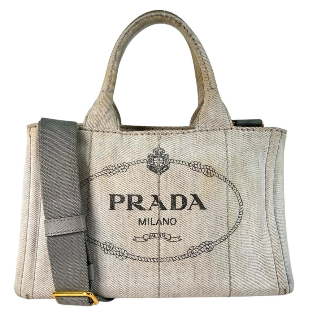 Pre-Owned CANAPA Kanapa tote bag white Denim Gold 1BG642 PRADA