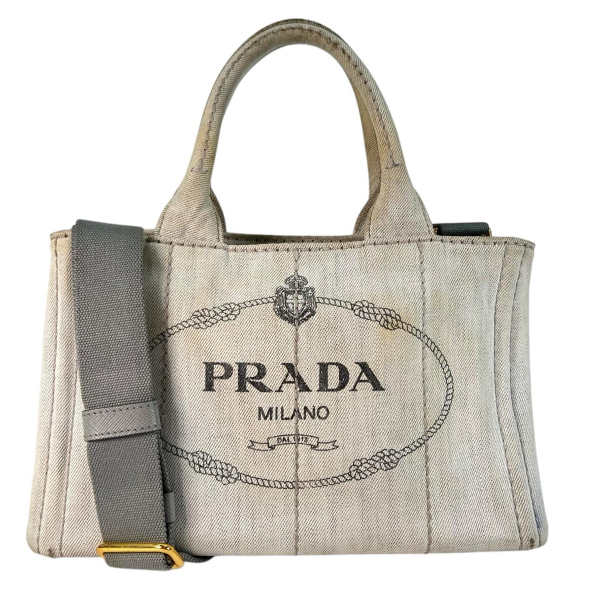 Pre-Owned CANAPA Kanapa tote bag white Denim Gold 1BG642 PRADA