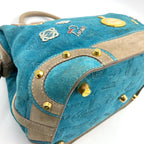 Pre-Owned 160th anniversary logo badge Suede Handbag blue Leather Suede Gold LOEWE