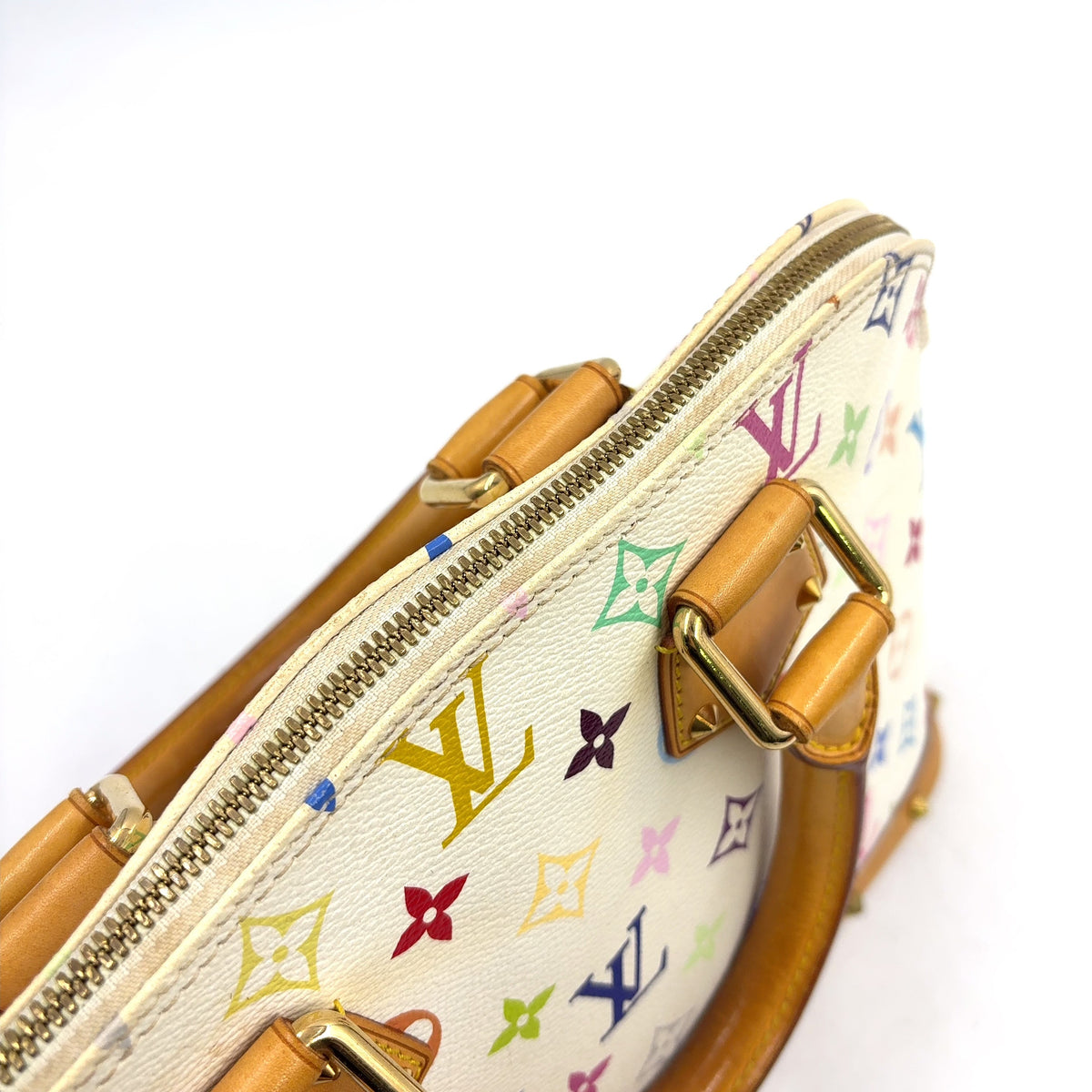 Pre-Owned Alma monogram multicolor Bron Handbag white Leather PVC Gold M92647 LOUIS VUITTON