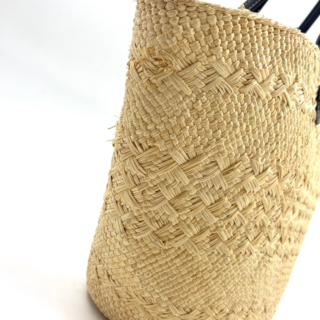 Pre-Owned anagram Medium basket tote bag black beige Leather Raffia LOEWE