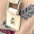 Pre-Owned Amazona Embroidered Handbag white Light pink Leather Suede Silver LOEWE