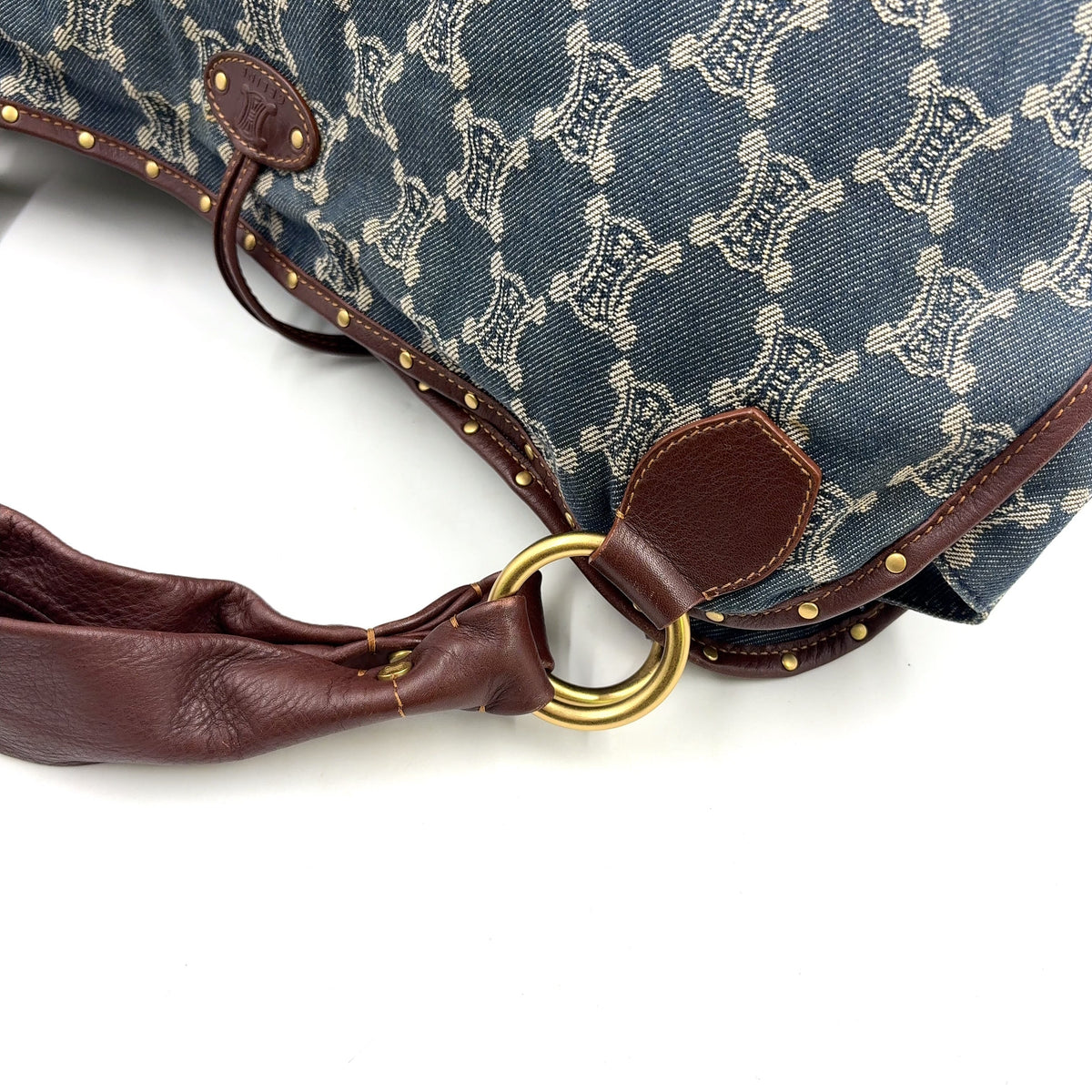 Pre-Owned bitter sweet Handbag Brown blue Leather Denim Gold CELINE