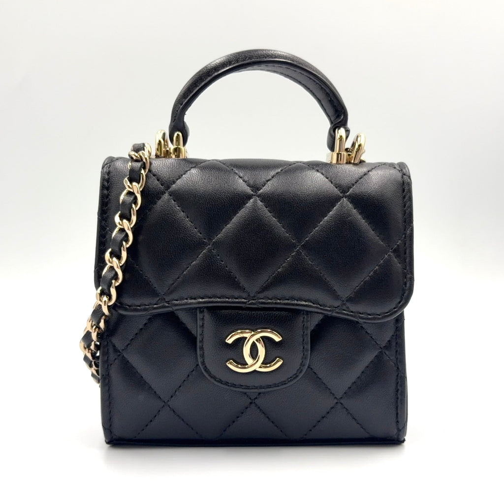 Pre-Owned matelasse top handle Serial number starting with 31 chain shoulder bag black lambskin Gold AP2682 CHANEL