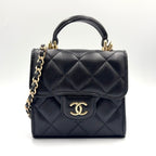 Pre-Owned matelasse top handle Serial number starting with 31 chain shoulder bag black lambskin Gold AP2682 CHANEL