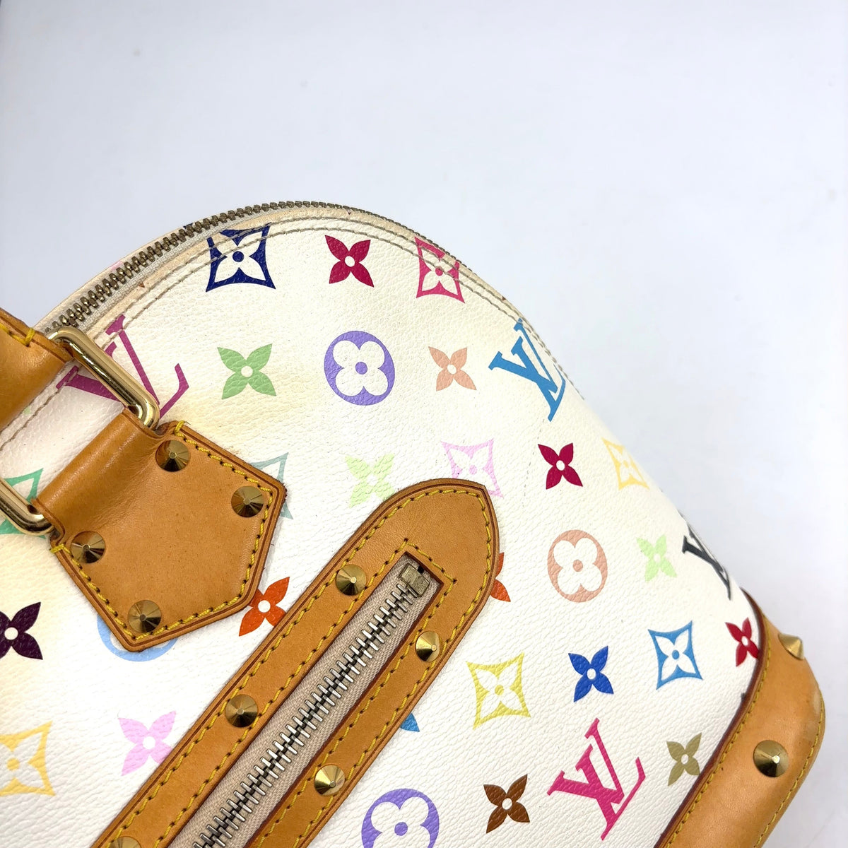 Pre-Owned Alma monogram multicolor Bron Handbag white Leather PVC Gold M92647 LOUIS VUITTON