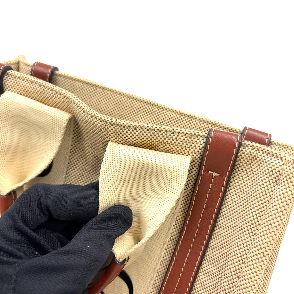 Pre-Owned Chloe Woody small tote Handbag Brown beige Leather Canvas Chloe