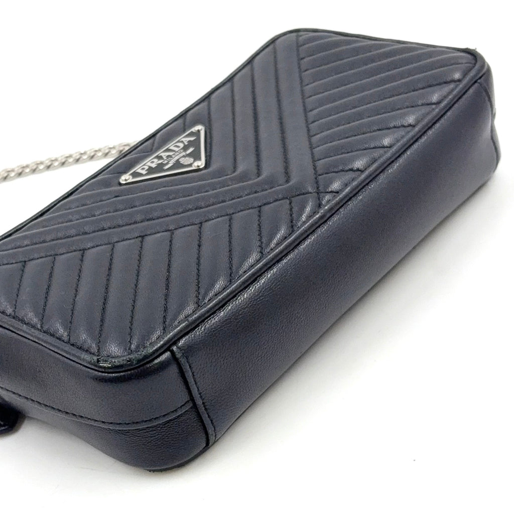 Pre-Owned diagram NAPPA IMPUNTURE chain shoulder bag black Leather Silver 1DH010 PRADA