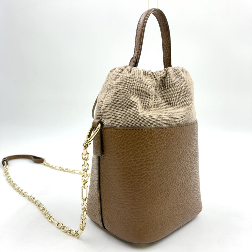 Pre-Owned 5AC Mini bucket bag Shoulder bag Brown Leather Canvas Gold S56WG0164 P4348 T2281 Maison Margiela