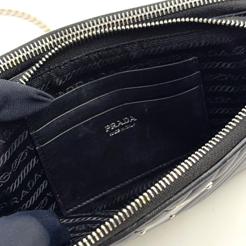 Pre-Owned diagram NAPPA IMPUNTURE chain shoulder bag black Leather Silver 1DH010 PRADA