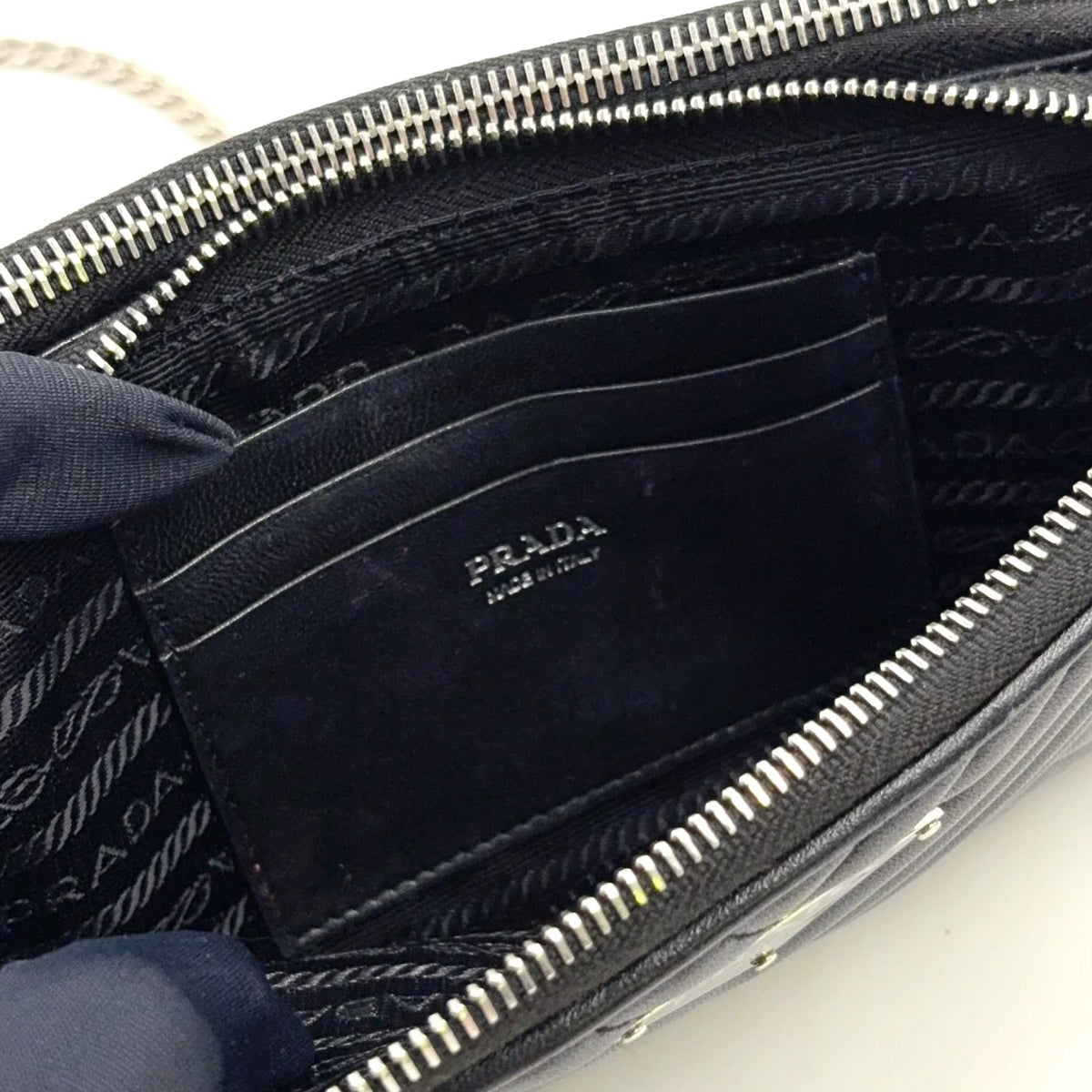 Pre-Owned diagram NAPPA IMPUNTURE chain shoulder bag black Leather Silver 1DH010 PRADA