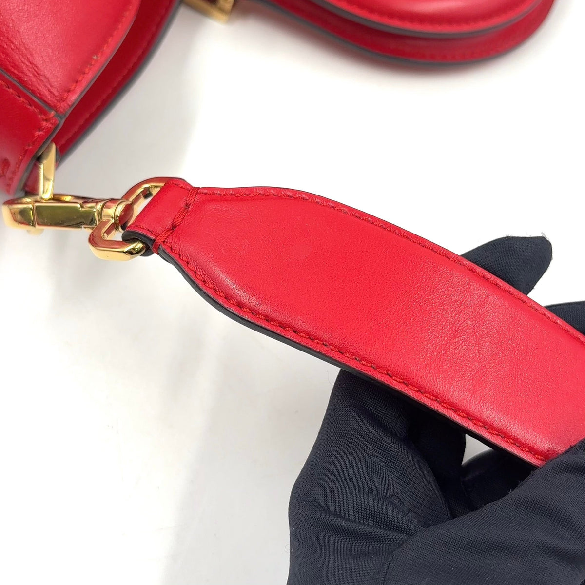Pre-Owned FF Tote Shoulder bag Handbag Red Leather Gold FENDI