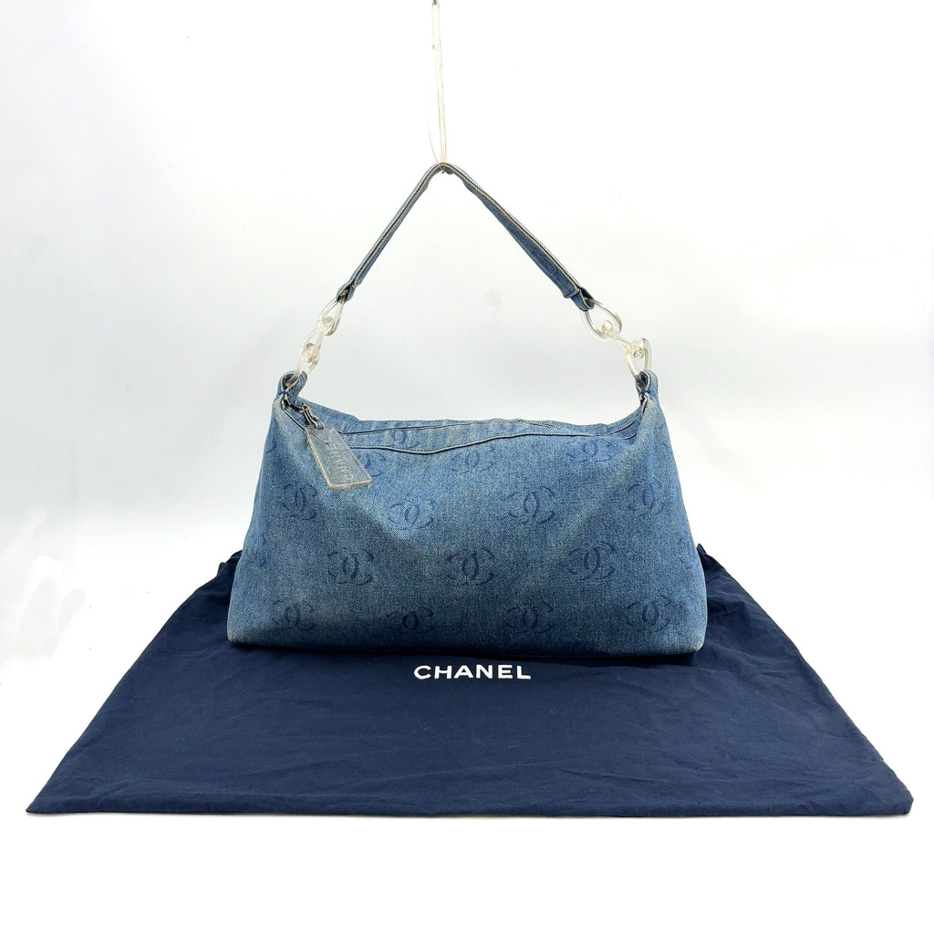 Pre-Owned coco mark Serial number starting with 7 one shoulder bag blue Denim Plastic Silver CHANEL