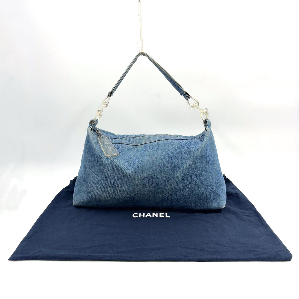 Pre-Owned coco mark Serial number starting with 7 one shoulder bag blue Denim Plastic Silver CHANEL