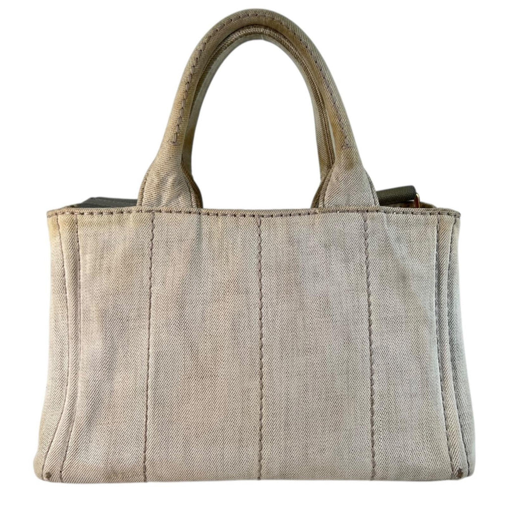 Pre-Owned CANAPA Kanapa tote bag white Denim Gold 1BG642 PRADA