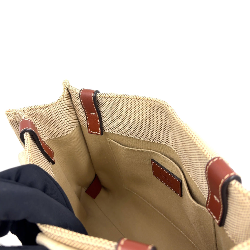 Pre-Owned Chloe Woody small tote Handbag Brown beige Leather Canvas Chloe