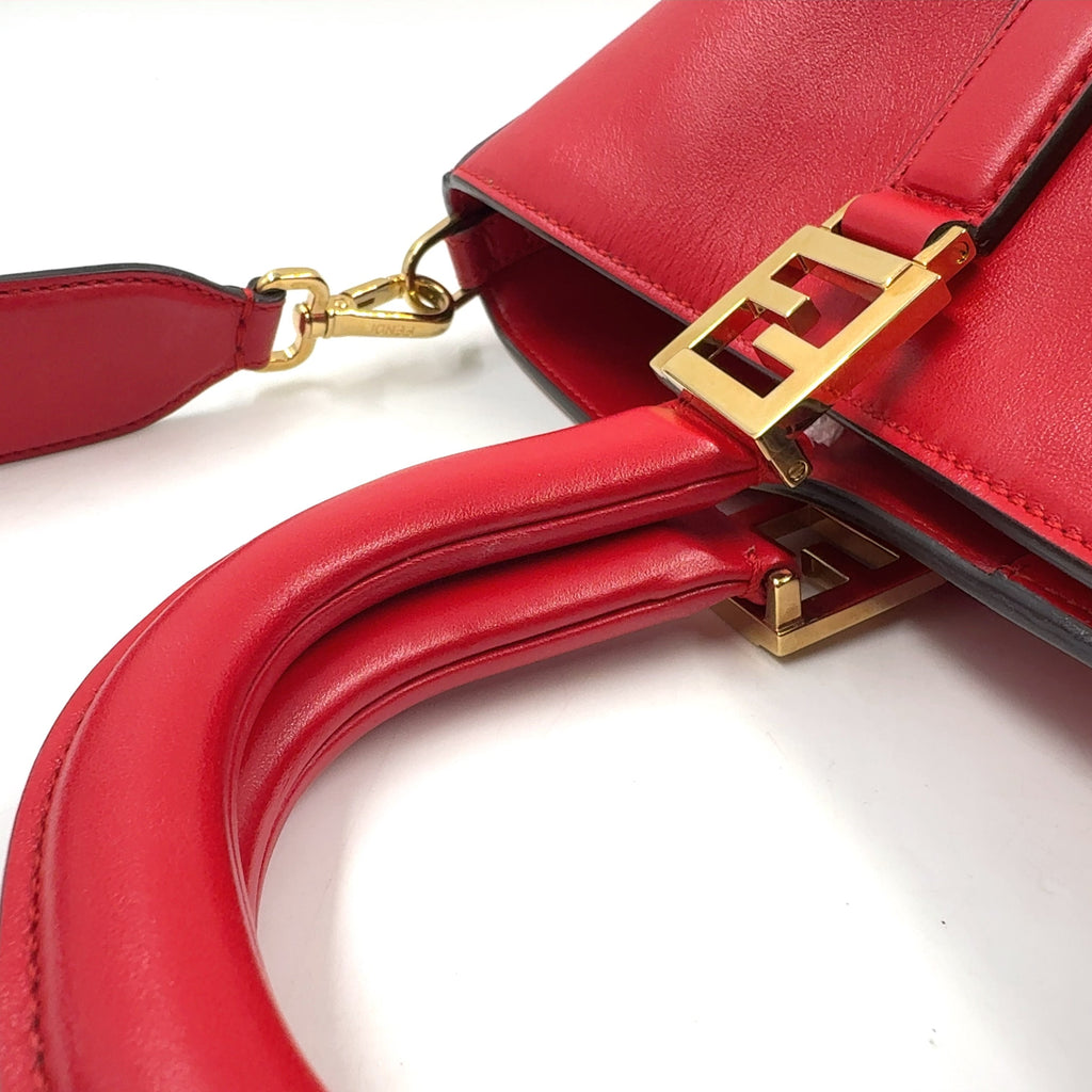 Pre-Owned FF Tote Shoulder bag Handbag Red Leather Gold FENDI