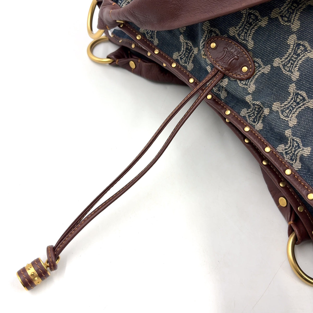 Pre-Owned bitter sweet Handbag Brown blue Leather Denim Gold CELINE