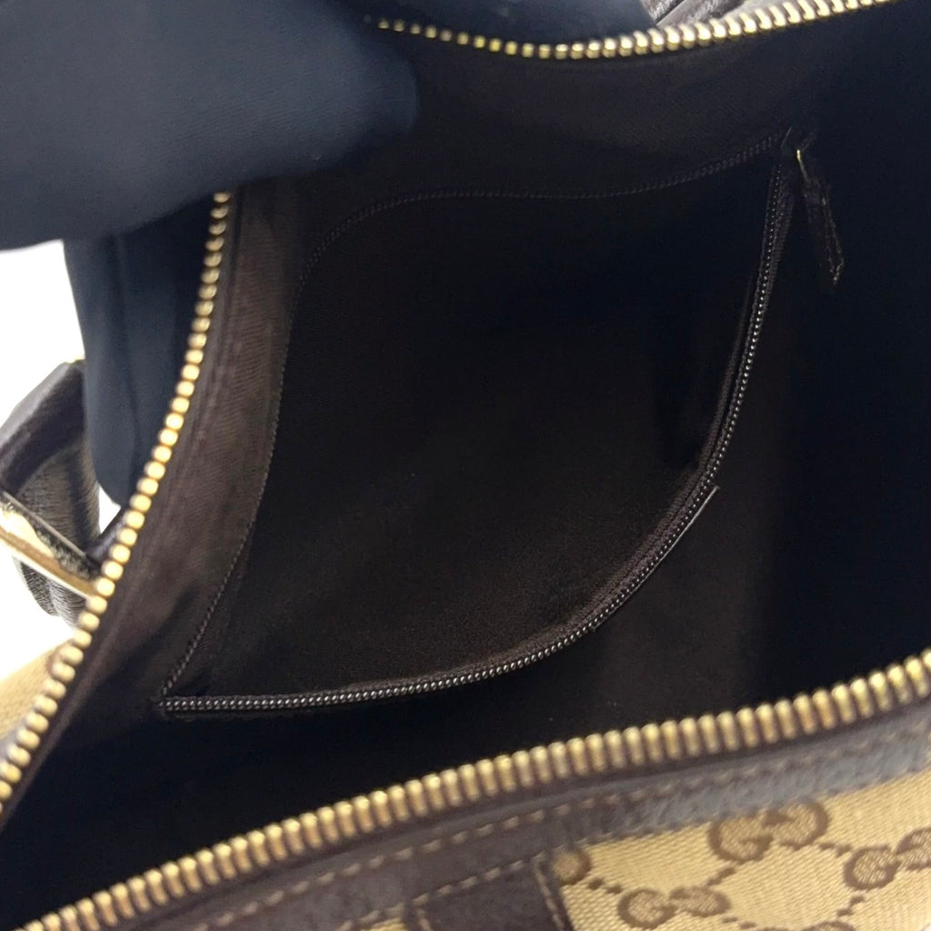 Pre-Owned Abby Handbag Dark brown beige Leather Canvas Gold 130942 GUCCI