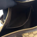 Pre-Owned Abby Handbag Dark brown beige Leather Canvas Gold 130942 GUCCI
