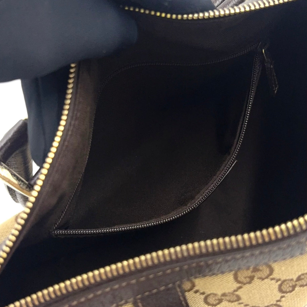 Pre-Owned Abby Handbag Dark brown beige Leather Canvas Gold 130942 GUCCI