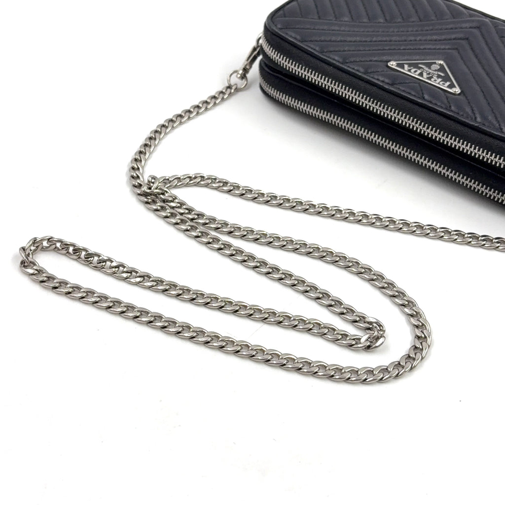 Pre-Owned diagram NAPPA IMPUNTURE chain shoulder bag black Leather Silver 1DH010 PRADA
