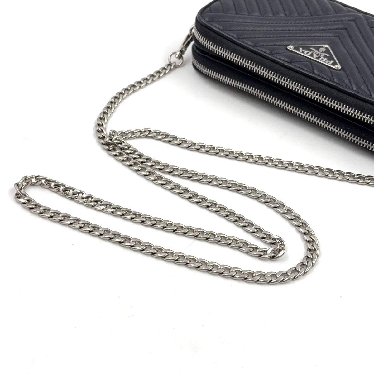 Pre-Owned diagram NAPPA IMPUNTURE chain shoulder bag black Leather Silver 1DH010 PRADA