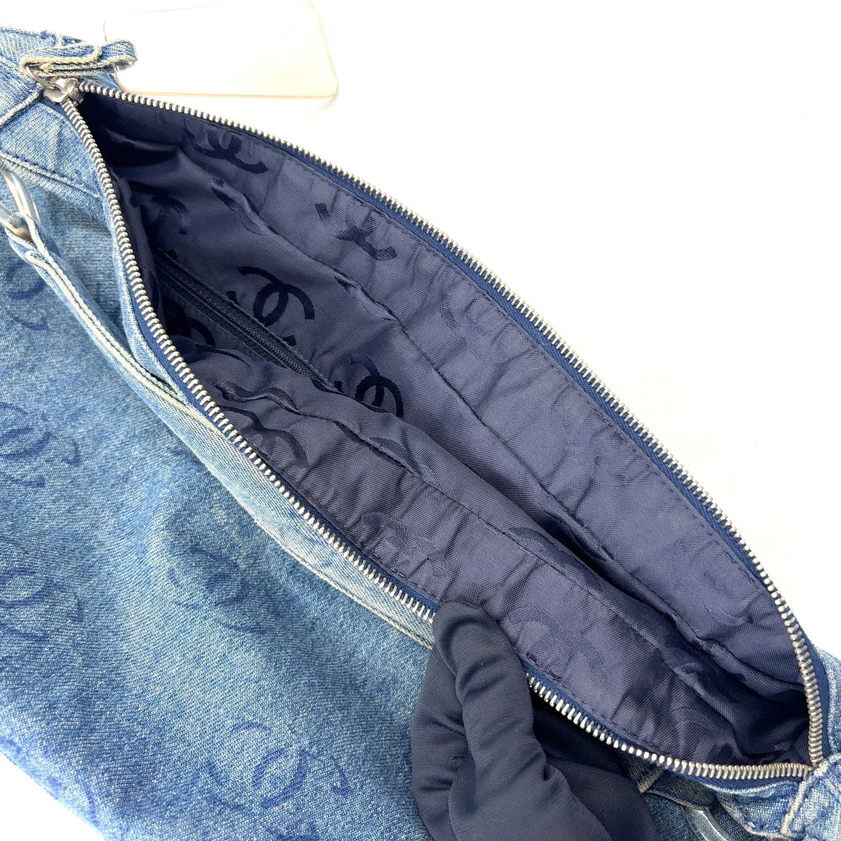 Pre-Owned coco mark Serial number starting with 7 one shoulder bag blue Denim Plastic Silver CHANEL
