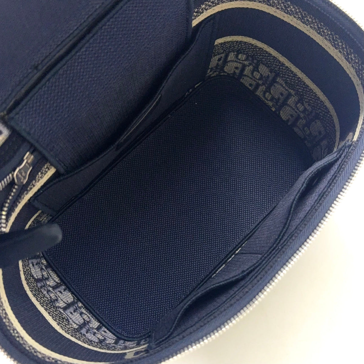 Pre-Owned DiorTravel Vanity Handbag off white Navy Cotton Silver Christian Dior