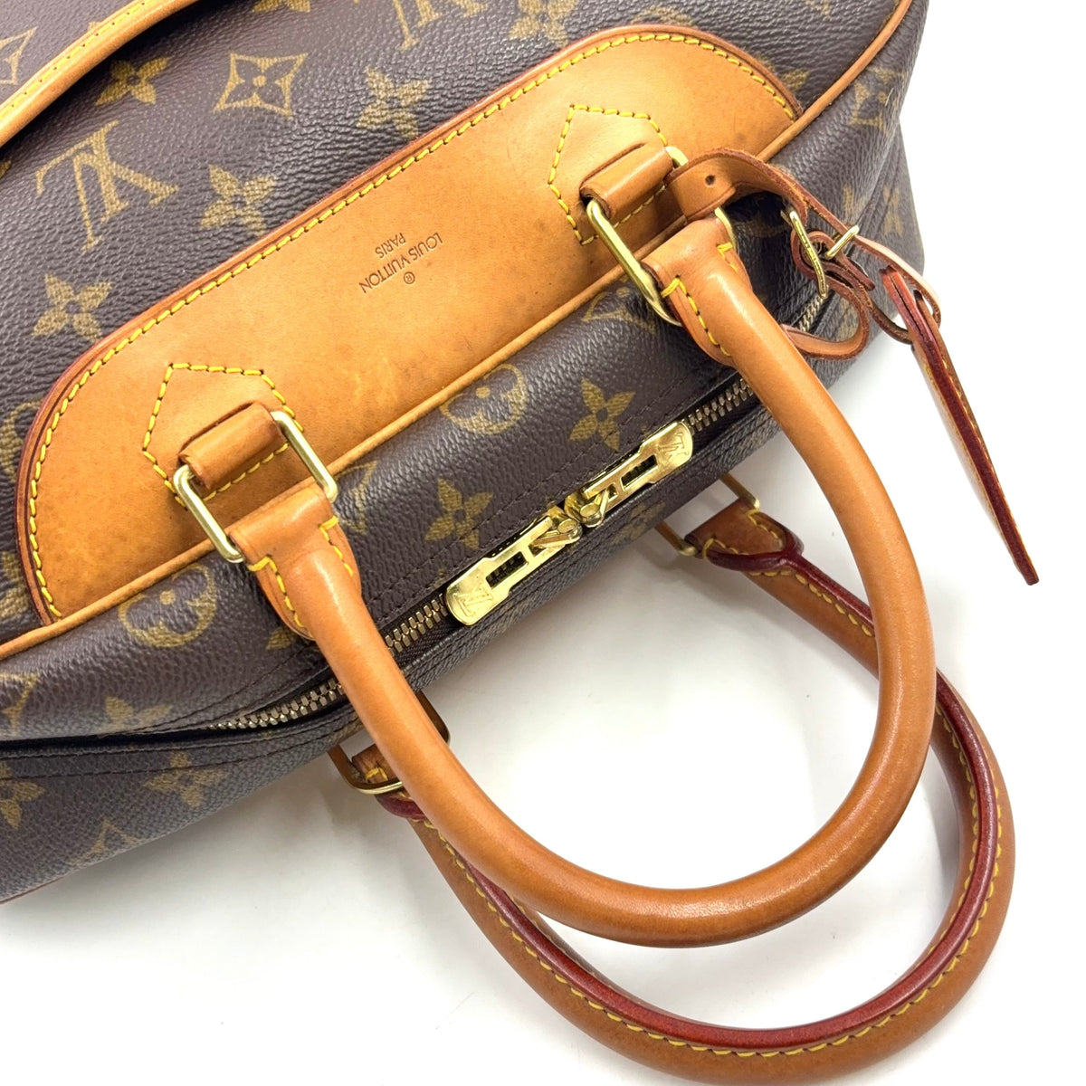 Pre-Owned Deauville Bowling Vanity monogram Handbag Brown light brown Leather PVC Gold M47270 LOUIS VUITTON