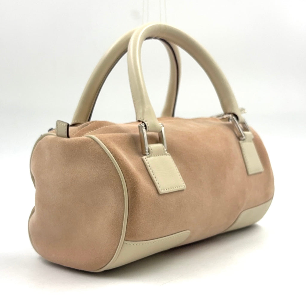 Pre-Owned Amazona Embroidered Handbag white Light pink Leather Suede Silver LOEWE