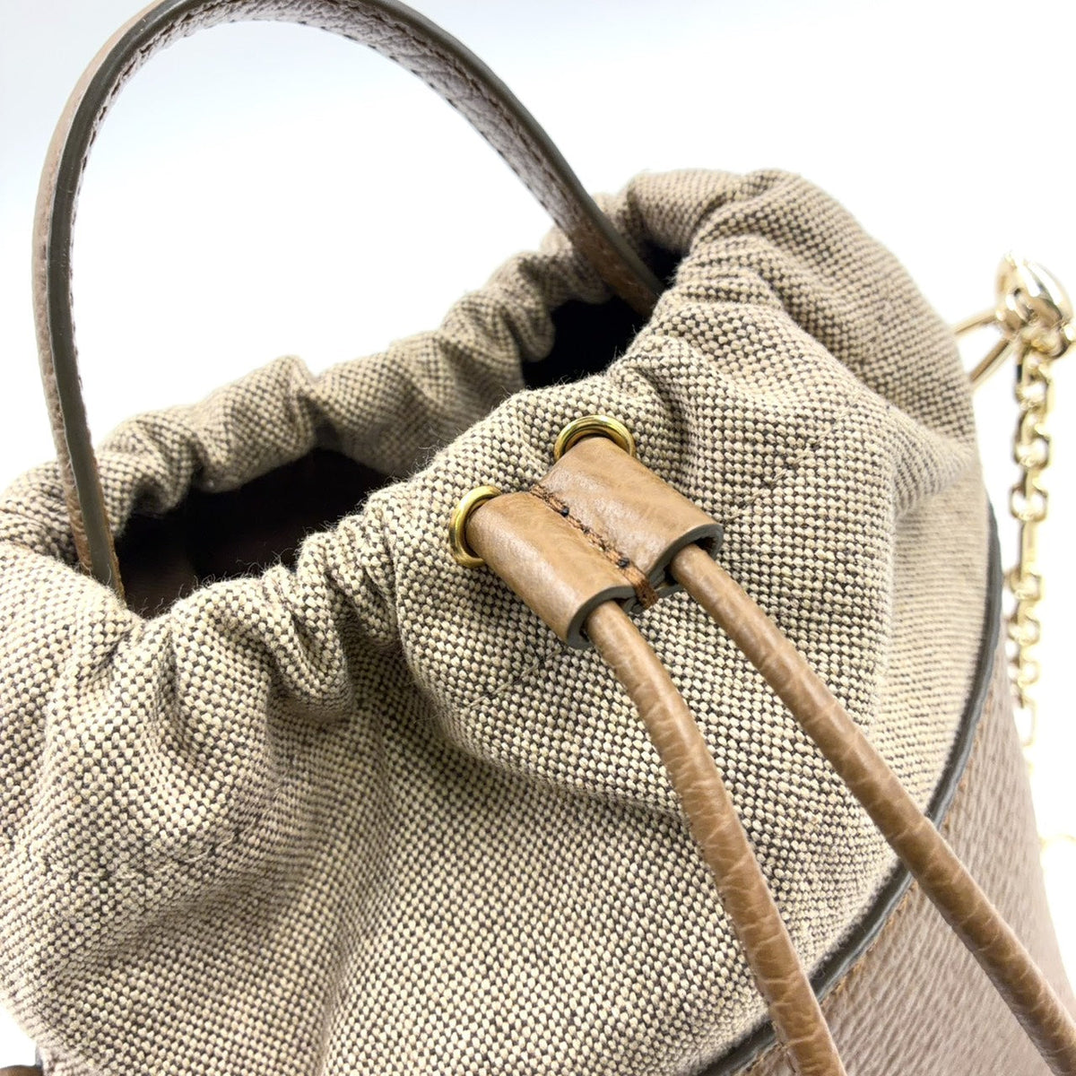 Pre-Owned 5AC Mini bucket bag Shoulder bag Brown Leather Canvas Gold S56WG0164 P4348 T2281 Maison Margiela
