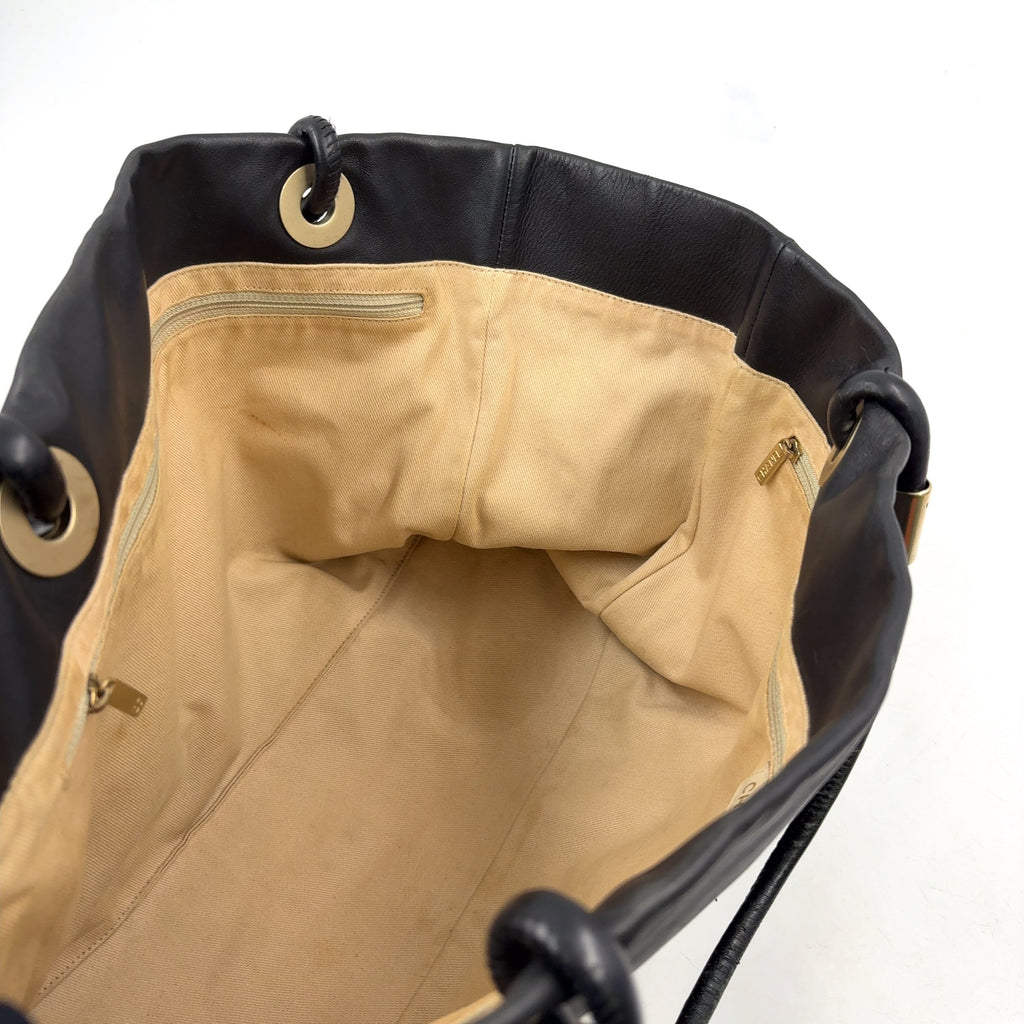 Pre-Owned camellia logo Serial number starting with 7 tote bag black lambskin Gold CHANEL