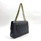 Pre-Owned Paris exclusive matelasse double flap 6-digit serial number Shoulder bag black lambskin Gold CHANEL