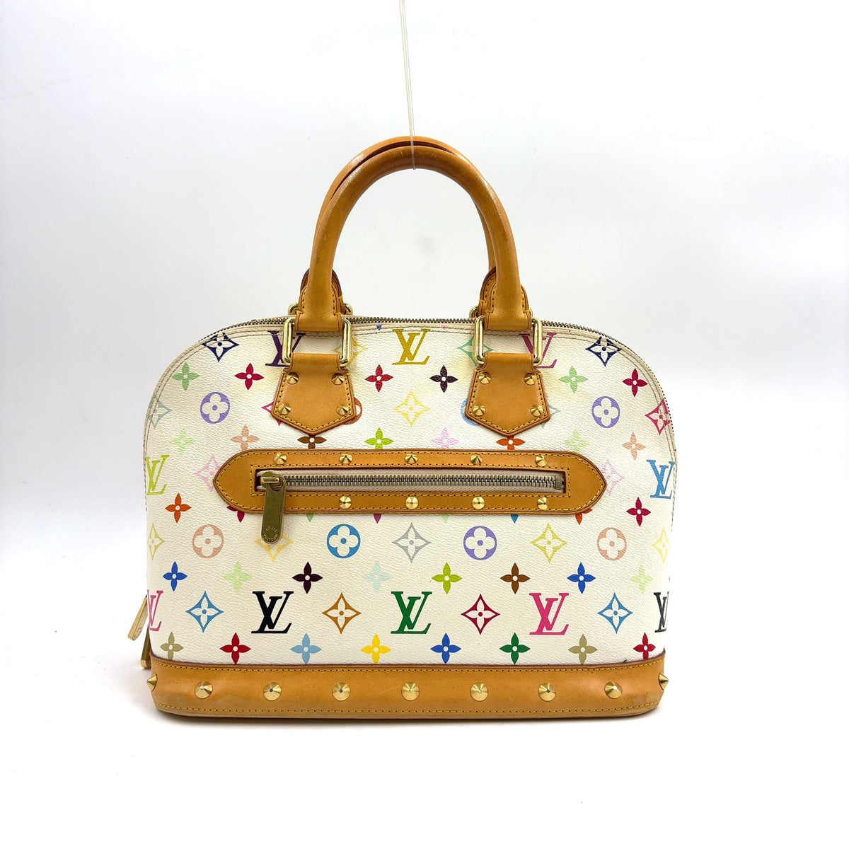 Pre-Owned Alma monogram multicolor Bron Handbag white Leather PVC Gold M92647 LOUIS VUITTON
