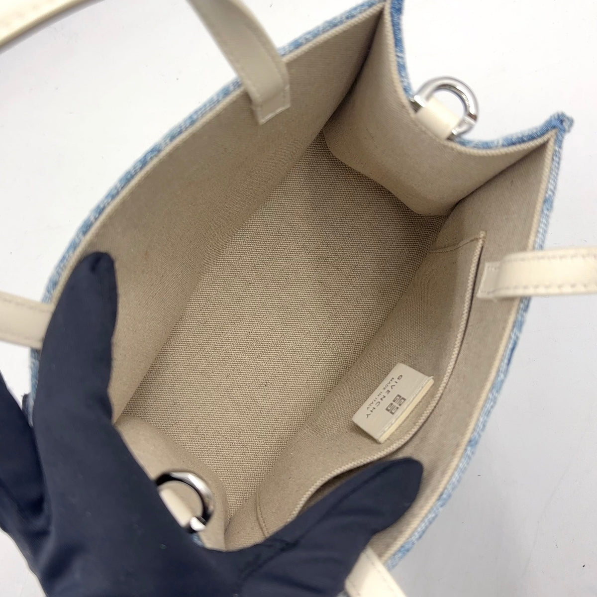 Pre-Owned G Tote mini 2-Way Handbag white Light blue Canvas Calfskin Silver GIVENCHY