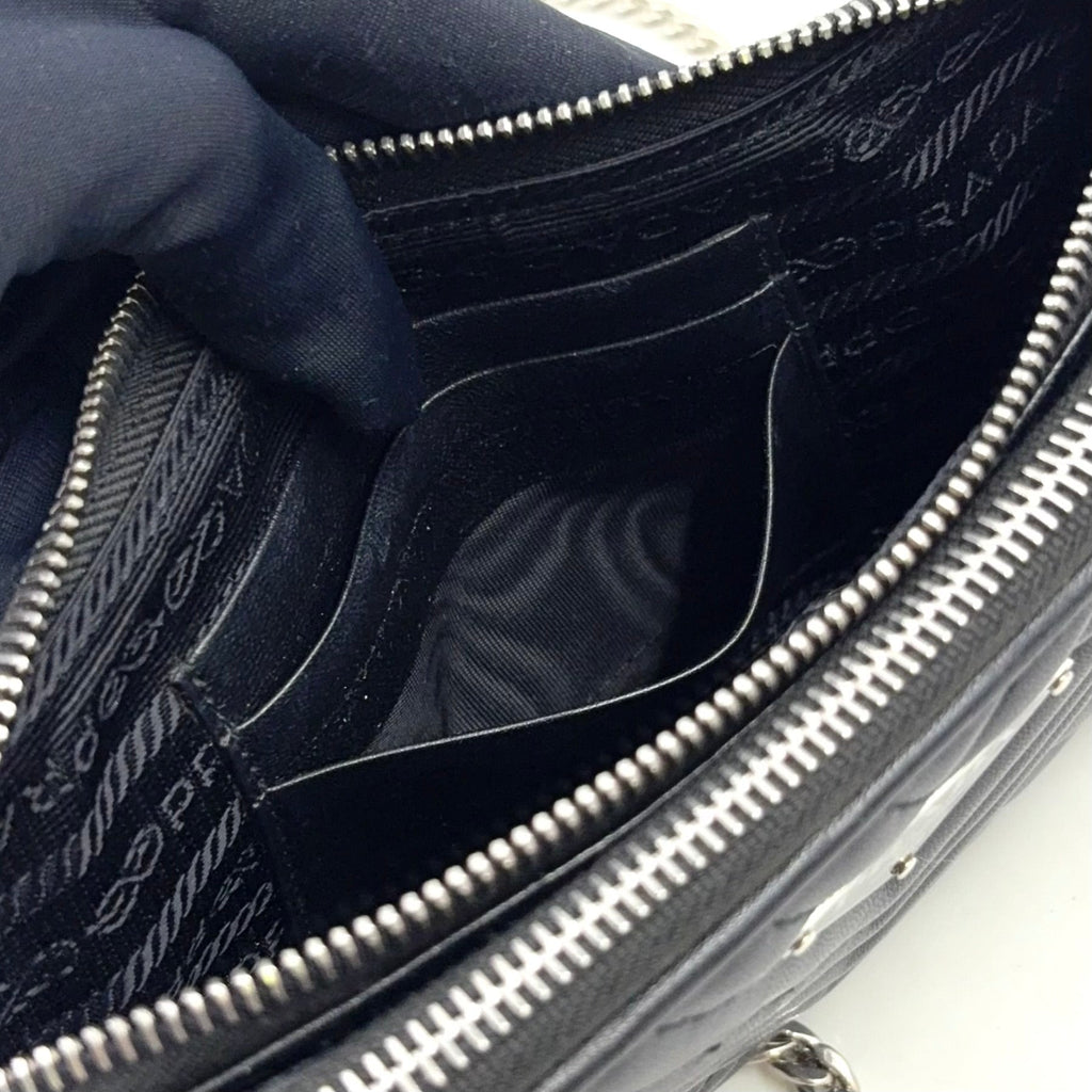 Pre-Owned diagram NAPPA IMPUNTURE chain shoulder bag black Leather Silver 1DH010 PRADA