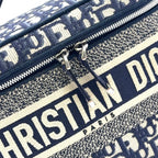 Pre-Owned DiorTravel Vanity Handbag off white Navy Cotton Silver Christian Dior