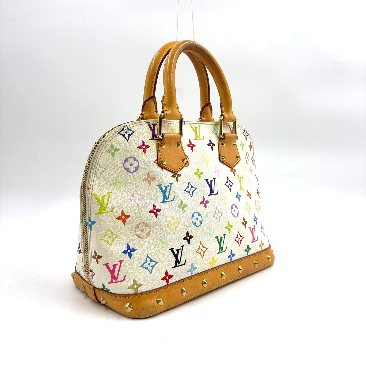 Pre-Owned Alma monogram multicolor Bron Handbag white Leather PVC Gold M92647 LOUIS VUITTON