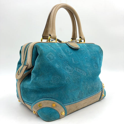 Pre-Owned 160th anniversary logo badge Suede Handbag blue Leather Suede Gold LOEWE