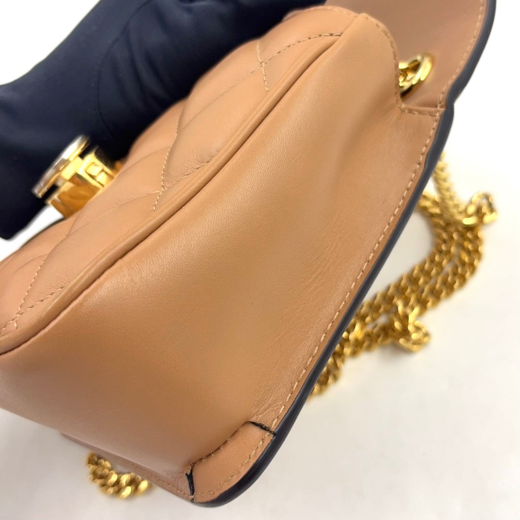 Pre-Owned Deco mini quilting chain Shoulder bag beige Leather Gold 741457 GUCCI
