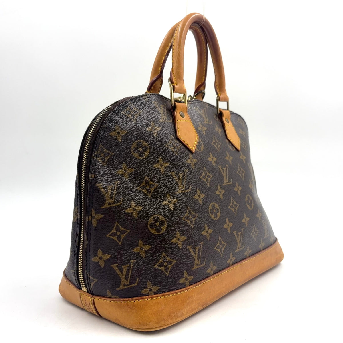 Pre-Owned Alma PM monogram Handbag Brown Leather PVC Gold M51130 LOUIS VUITTON
