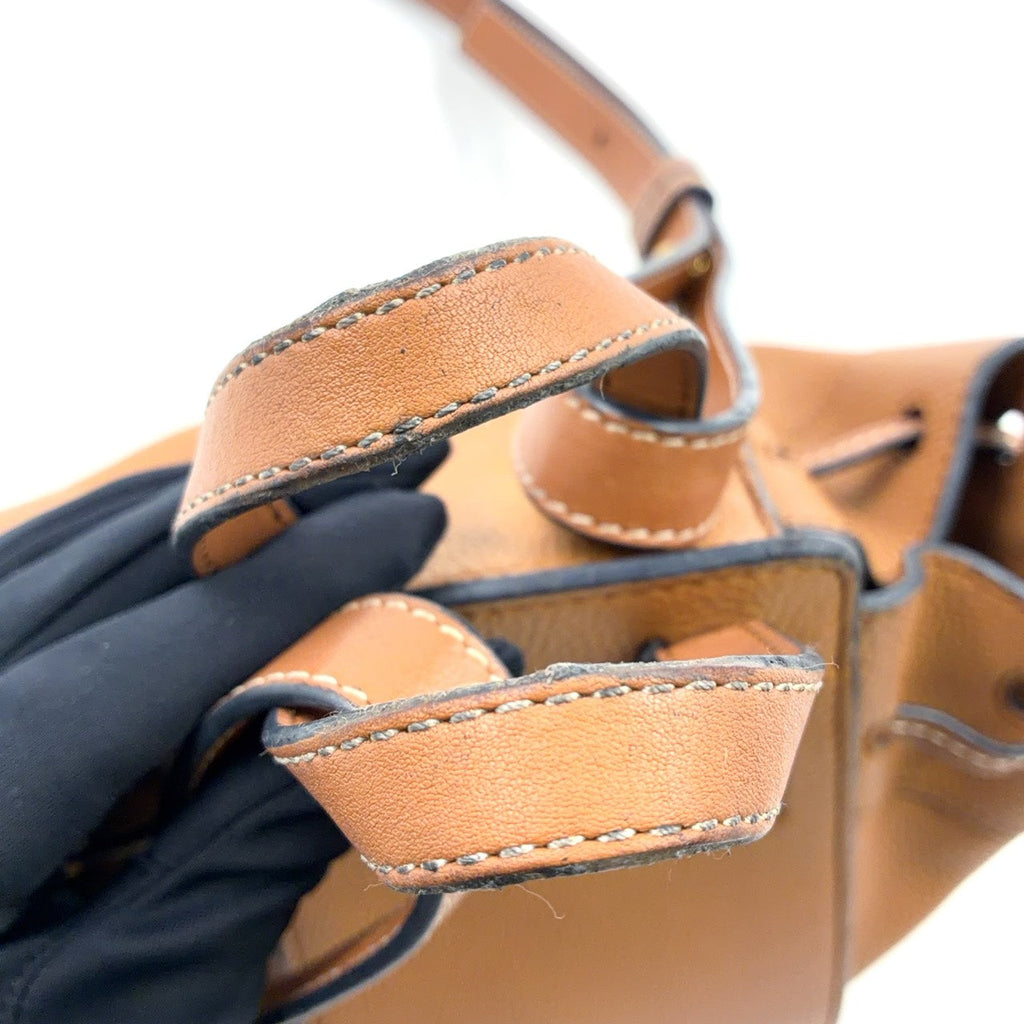 Pre-Owned drawstring hammock mini Handbag Shoulder bag Brown Leather Gold LOEWE