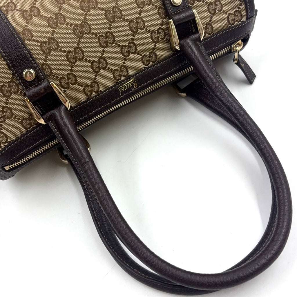 Pre-Owned Abby Handbag Dark brown beige Leather Canvas Gold 130942 GUCCI