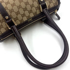 Pre-Owned Abby Handbag Dark brown beige Leather Canvas Gold 130942 GUCCI